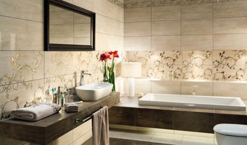 Piastrella in ceramica - TRAVIATA BEIGE - TUBADZIN - lucida / da interno / da bagno