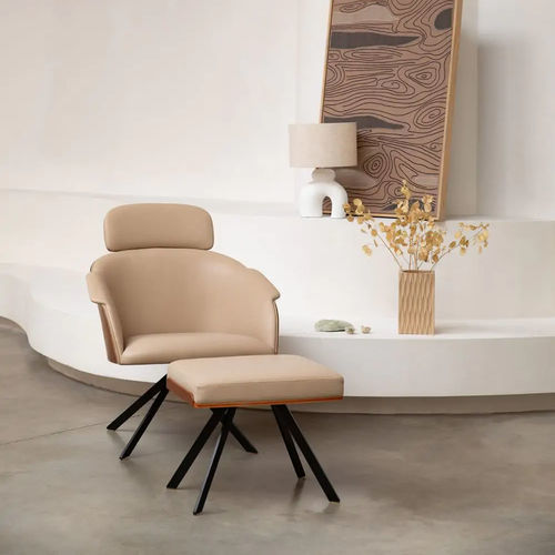 Poltrona contemporanea - Frie - Zuiver - in pelle / con poggiapiedi / beige