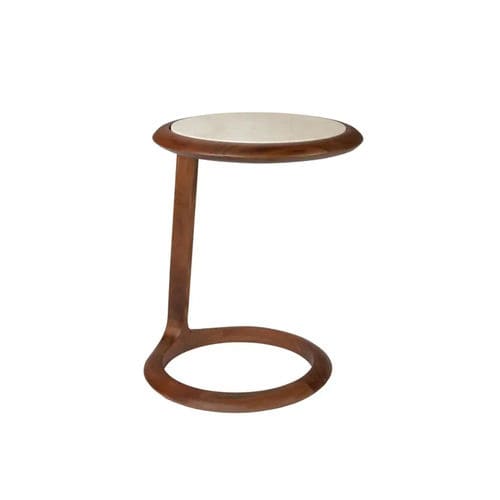 Tavolo d'appoggio contemporaneo - Doppio - Zuiver - in pietra calcarea / con supporto in noce / rotondo