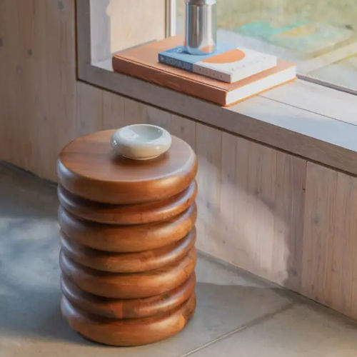 Sgabello contemporaneo - Disc - Zuiver - in noce / con supporto in noce / rotondo