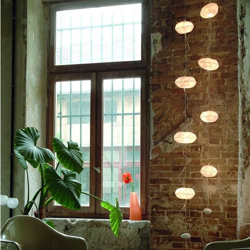 Lampada a sospensione - COURANT D'AIR  - CÉLINE WRIGHT  - in acciaio inossidabile spazzolato / in rattan / in carta giapponese