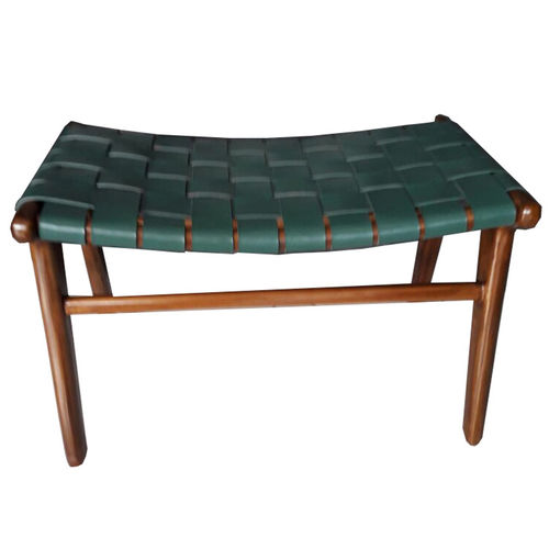 Sgabello contemporaneo - ADAMS - GONG - in pelle / con supporto in teak / imbottito