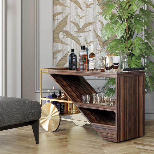 Carrello di servizio - Enzo - Jetclass - in acciaio inossidabile spazzolato / in acciaio inossidabile lucido / impiallacciato in legno
