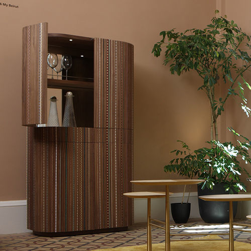 Mobile bar contemporaneo - FUNQUETRY PLEATED - NADA DEBS - in noce americano / con sportello battente / con cassetti