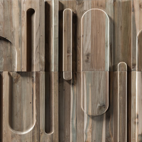 Pannello decorativo da parete - Tubes Teak - WONDERWALL STUDIOS - per interni / di rivestimento / in teak riciclato