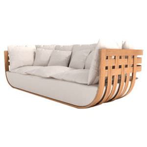 Divano design originale - BASKET - PLATO - grigio / in teak / 3 posti