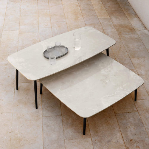 Tavolino basso contemporaneo - PIUMA  - Myyour - in ceramica / con supporto in alluminio / rettangolare