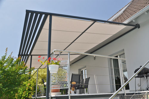 Pergola addossata - NEO - TIR TECHNOLOGIES  - in metallo / con copertura in tela