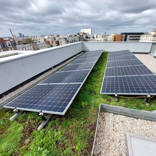 Sistema per giardino pensile estensivo - Oasis Biosolar  - LE PRIEURE - per tetto piano / per gestione delle acque pluviali / con impianto fotovoltaico integrato