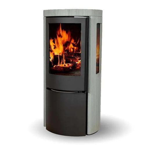 Stufa a legna - COZY CLASSIC GREY WOOD SANDSTONE SIDEGLASS - Jydepejsen A/S - da appoggio / a 3 facce / contemporanea
