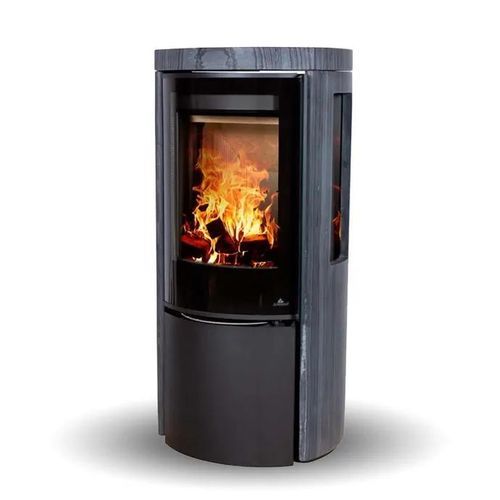 Stufa a legna - COZY MODERN DARK SANDSTONE SIDEGLASS - Jydepejsen A/S - da appoggio / a 3 facce / contemporanea
