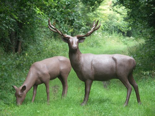 Scultura in metallo - LE CERF ET LA BICHE - binome - in resina / per spazi pubblici