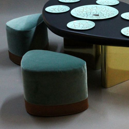 Sgabello design originale - SATEL - binome - in tessuto / imbottito