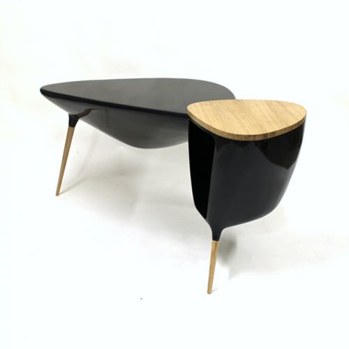 Scrivania design originale - TRIPODE - binome - in rovere / in fibra di vetro