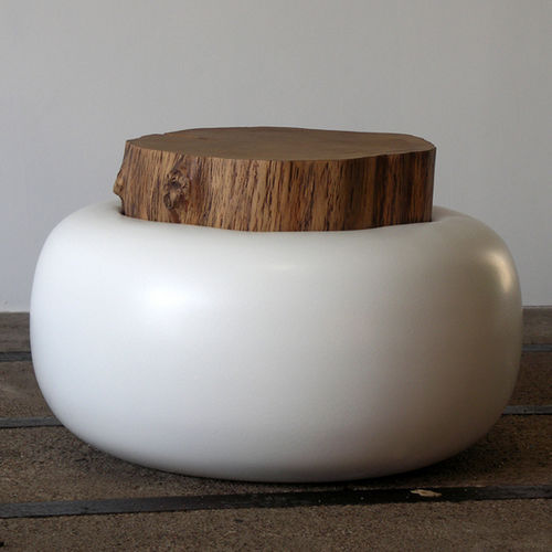 Tavolino basso design originale - CHAMPIGNON - binome - in rovere / in resina / rotondo