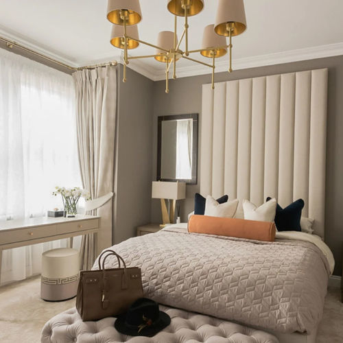 Lampadario contemporaneo - CALIFORNIA  - Mullan Lighting - in ottone lucidato / in tessuto / da 6 lampadine