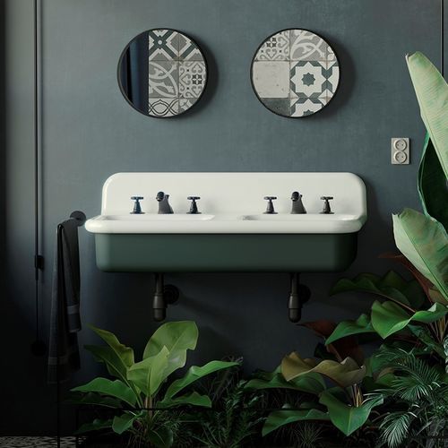 Lavabo sospeso - retro style TRUECOLORS LITE - BLEU PROVENCE - in ceramica / con miscelatore / finitura opaca