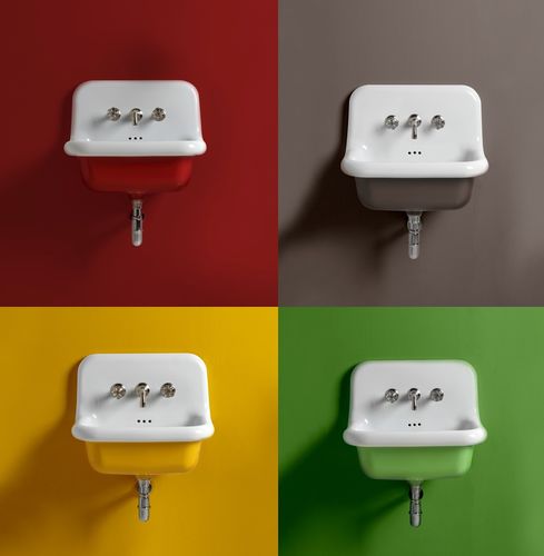 Lavabo sospeso - TRUECOLORS - BLEU PROVENCE - in ceramica / rettangolare / 3 fori