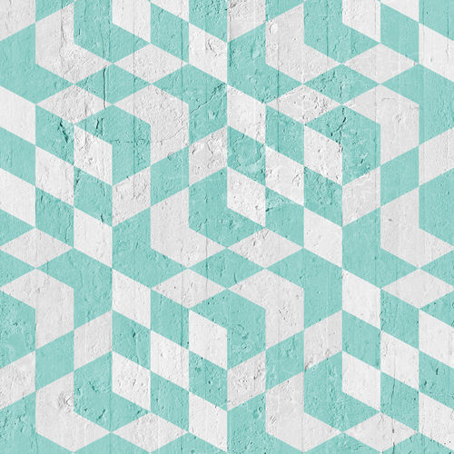 Carta da parati classica - AQUAMARINE OPTICAL CUBES - Mineheart - in tessuto non tessuto / a motivi / celeste