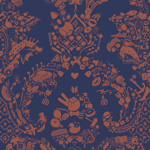 Carta da parati contemporanea - NEW WORLD DAMASK - PURPLE AND ORANGE - Mineheart - in tessuto non tessuto / damasco / aspetto tessuto