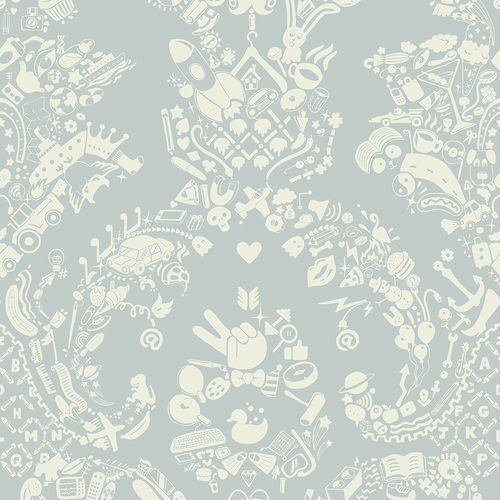 Carta da parati contemporanea - NEW WORLD DAMASK  - GREY BLUE &amp; WHITE - Mineheart - in tessuto non tessuto / damasco / aspetto tessuto