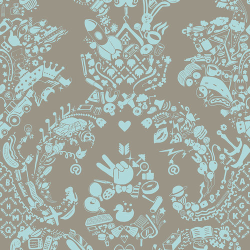 Carta da parati design - NEW WORLD DAMASK - GREY &amp; BLUE - Mineheart - in tessuto non tessuto / a motivi / aspetto tessuto