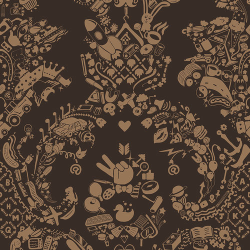 Carta da parati design originale - NEW WORLD DAMASK - BROWN &amp; BEIGE - Mineheart - in tessuto non tessuto / a motivi / aspetto tessuto