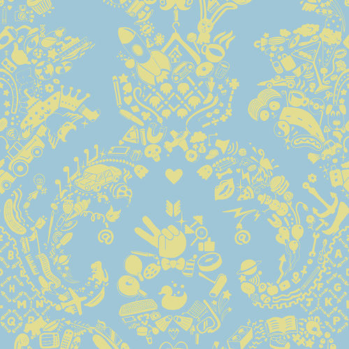 Carta da parati design originale - NEW WORLD DAMASK - BLUE &amp; LIME - Mineheart - in tessuto non tessuto / a motivi / aspetto tessuto