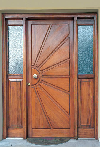 Porta d'ingresso - ARTEMIS - interSCALA - in legno massiccio / battente / semivetrata