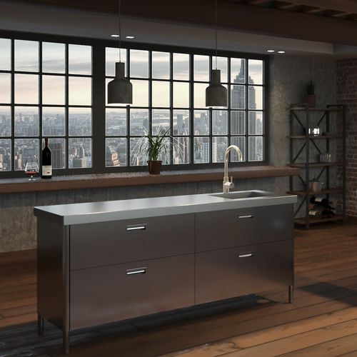 Cucina contemporanea - LEVANTO - ARCA CUCINE ITALIA S.R.L. - in acciaio inossidabile / in acciaio inossidabile / con isola