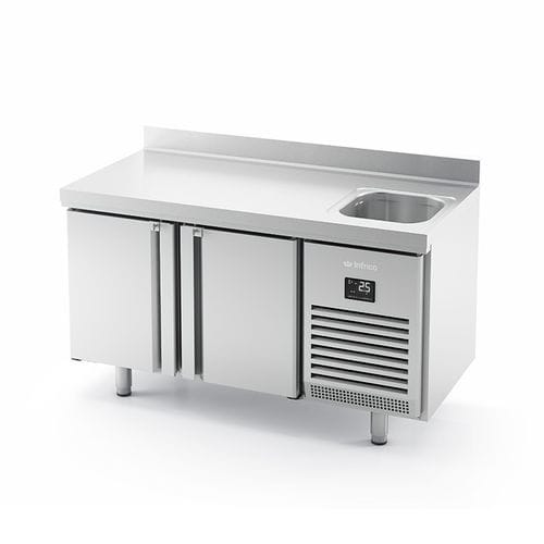 Tavolo di preparazione in poliuretano - BMPPF 1500 II - INFRICO, S.L. - refrigerato / con contenitore / con lavandino