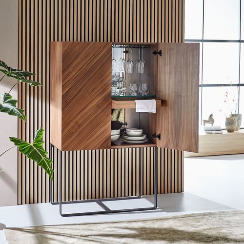 Mobile bar contemporaneo - CHEERS  - LAMBERT - in noce americano / in vetro / impiallacciato in legno