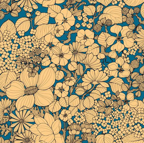 Carta da parati contemporanea - SUZIE    - Olivier Thévenon Selection - con motivi floreali / aspetto tessuto / blu