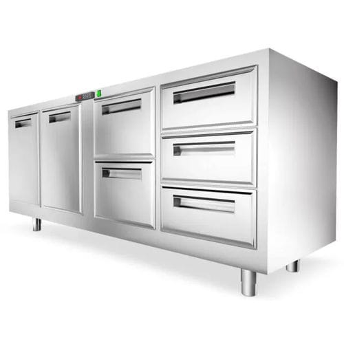 Bancone refrigerato per pasticceria - Moduli T.N. - Moving Glass & Metal Design - per bar / 2 porte / 5 cassetti