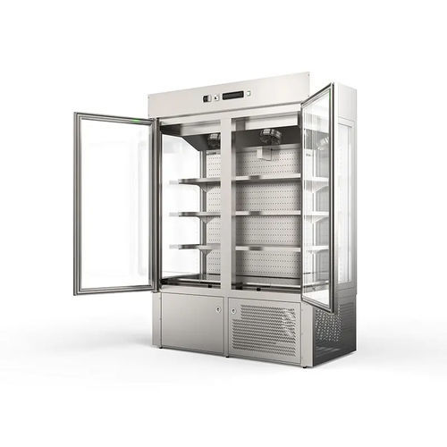 Vetrina refrigerata espositiva - Olimpo - Moving Glass & Metal Design - per macelleria / in acciaio inossidabile / con sportello battente