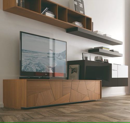 Parete attrezzata TV contemporaneo - KENIA - MEGAMOBILIARIO - impiallacciato in legno / con ripiani / con vano contenitore