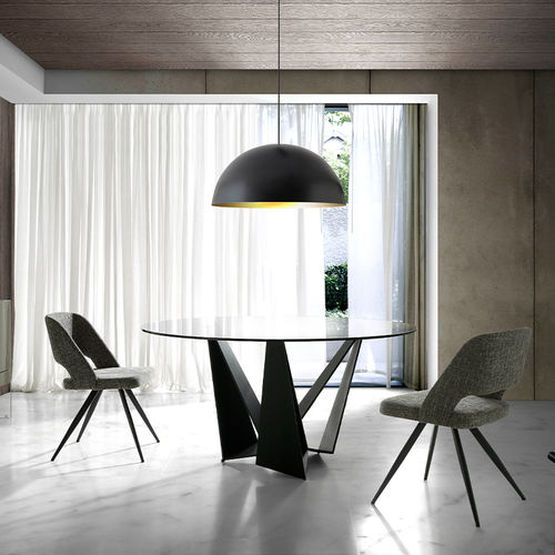 Tavolo da pranzo contemporaneo - 1045 - Angel Cerdá - in vetro temprato / in cristallo / con supporto in acciaio inossidabile laccato