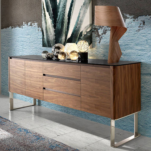 Credenza contemporanea - 3060 - Angel Cerdá - in noce / in acciaio inossidabile / in vetro