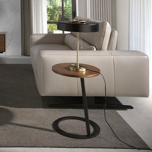 Tavolo d'appoggio design minimalista - 2115 - Angel Cerdá - in noce / con supporto in acciaio inossidabile / rotondo