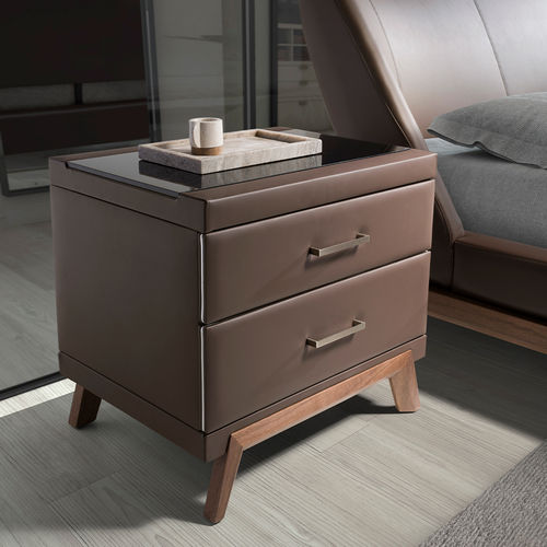 Comodino contemporaneo - 7162 - Angel Cerdá - in pelle / in vetro / con supporto in legno