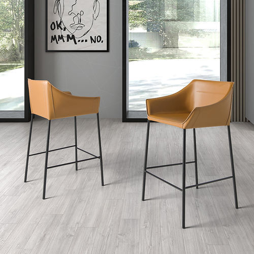 Sedia alta contemporanea - 4145 - Angel Cerdá - da interno / in pelle / con supporto in acciaio inossidabile laccato