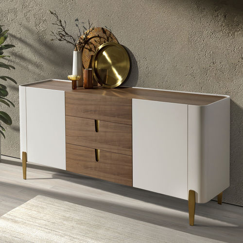 Credenza contemporanea - 3274 - Angel Cerdá - in acciaio inossidabile lucido / impiallacciata in legno / in noce