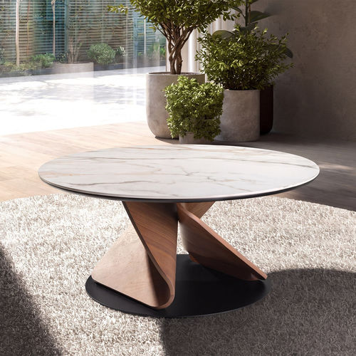 Tavolino basso moderno - 2174 - Angel Cerdá - in marmo / con supporto in legno / rotondo