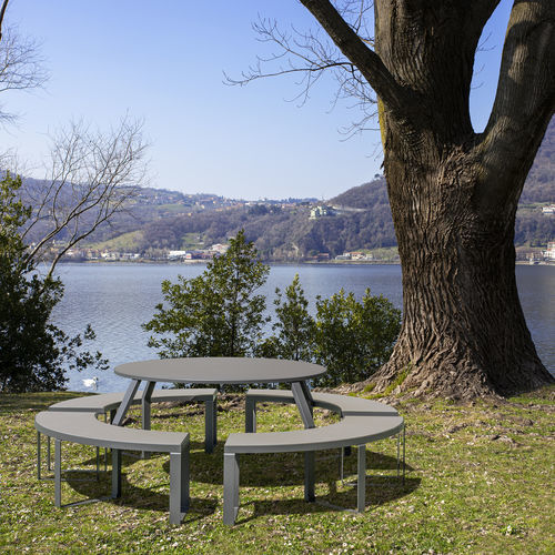 Tavolo da picnic contemporaneo - SEMPREVERDE.040 - URBANTIME - in alluminio / con supporto in alluminio / rotondo