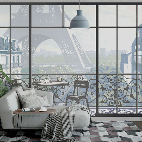 Carta da parati contemporanea - WINDOW ON EIFFEL TOWER #3 - Papiers de Paris - con motivo urbano / a effetto dimensionale / con motivo stampato