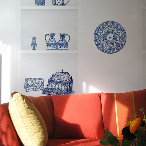 Carta da parati classica - FAIENCES OF ROUEN #1 - Papiers de Paris - con motivo di maiolica / aspetto carta da parati / blu