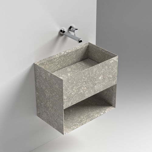 Lavabo sospeso - RETTANGOLO VANO SENZA - SIGN - in pietra naturale / con scaffale integrato / rettangolare