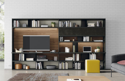 Parete attrezzata TV contemporaneo - EST101 - VIVE - MUEBLES VERGE S.L. - in legno / con illuminazione incorporata