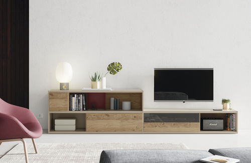 Parete attrezzata TV contemporaneo - EST104 - VIVE - MUEBLES VERGE S.L. - in legno / in vetro