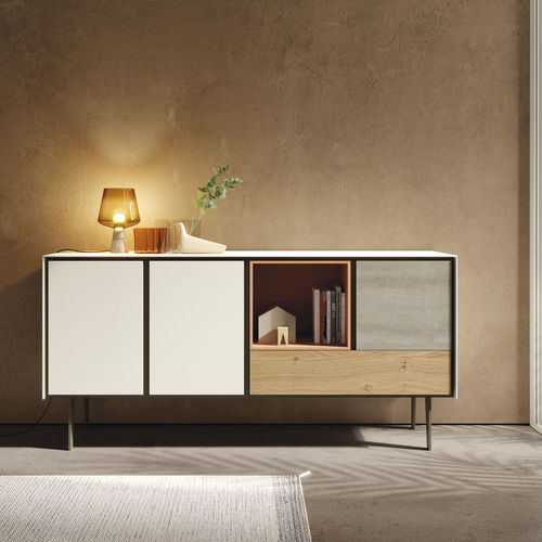 Credenza contemporanea - BOOK 02 - VIVE - MUEBLES VERGE S.L. - in legno laccato / in rovere / in vetro